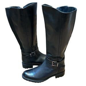 Blondo black viviane knee high leather waterproof boots buckle size 7.5 lug sole
